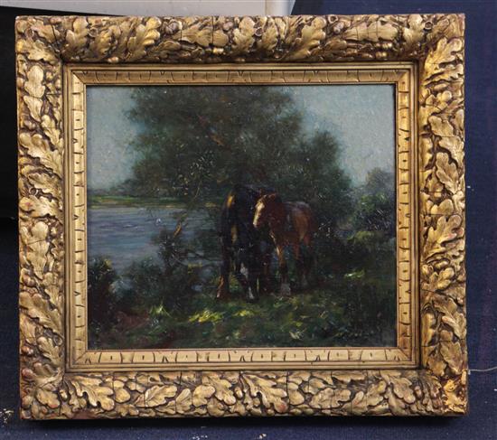 Arthur Spooner (1873-1962) Mare and foal beside a pond 12 x 14in.